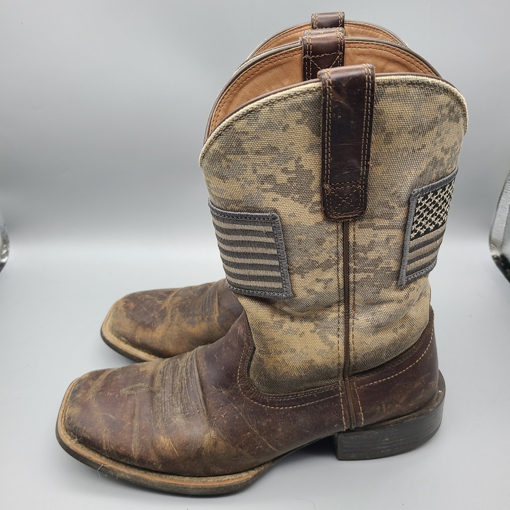 Ariat Sport Patriot Mens 9D Brown Leather Camo American Flag Boots 10023359 - Picture 1 of 6